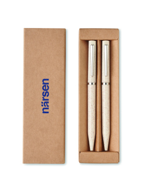 Logo trade corporate gift photo of: Wheat straw/ABS twist pen set
