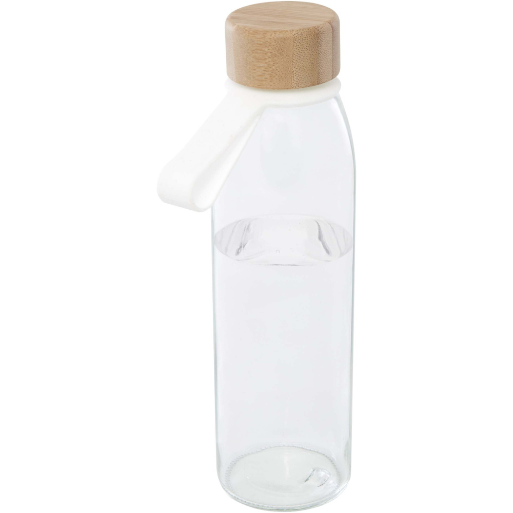 Logo trade promotional gifts picture of: Porto 500 ml glass water bottle with silicone handle and bamboo lid