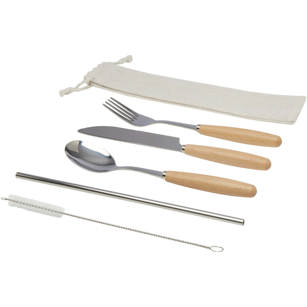 Logotrade advertising product image of: Root 5-piece stainless steel and beech wood cutlery set
