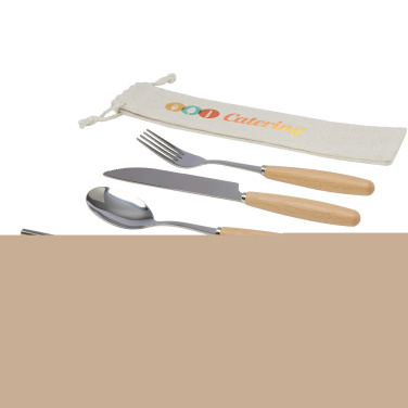 Logo trade corporate gifts picture of: Root 5-piece stainless steel and beech wood cutlery set