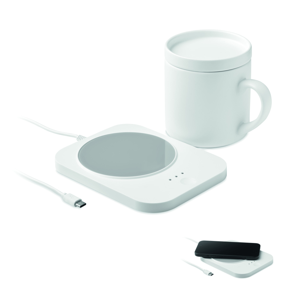 Logo trade business gifts image of: Wireless charger mug warmer set