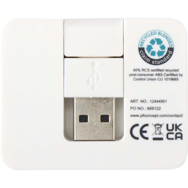 Logotrade promotional product picture of: Gaia 4-port USB hub with USB-A and Type-C output and dual input - made from recycled plastic