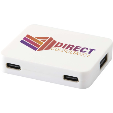 Logotrade promotional giveaways photo of: Gaia 4-port USB hub with USB-A and Type-C output and dual input - made from recycled plastic