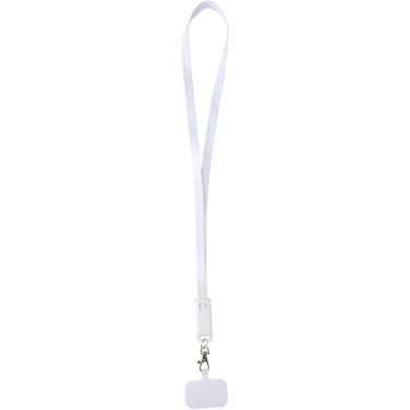 Logotrade promotional item picture of: Franz recycled plastic smartphone lanyard with built-in data sync and 65W fast charge 5-in-1 cable