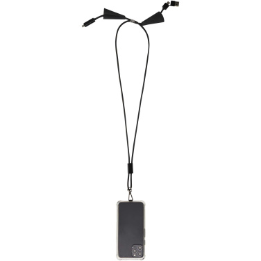 Logo trade business gifts image of: Funi recycled plastic smartphone lanyard with built-in data sync and 100W fast charge 5-in-1 cable