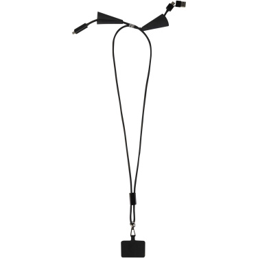 Logotrade promotional product picture of: Funi recycled plastic smartphone lanyard with built-in data sync and 100W fast charge 5-in-1 cable