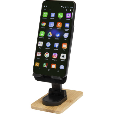 Logo trade promotional giveaways picture of: Alfirk recycled plastic foldeable desk phone stand with bamboo details
