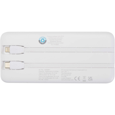 Logo trade advertising products image of: Adhil 10.000 mAh 10W recycled plastic power bank with 2 built-in cables