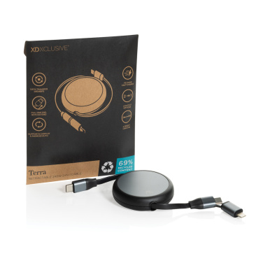 Logotrade promotional items photo of: Terra RCS recycled aluminium retractable 240W 2-in-1 cable