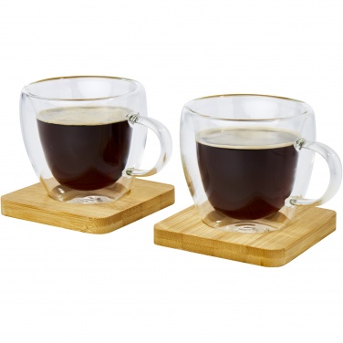 Logotrade reklaamtooted pilt: Manti 2-osaline 100 ml topeltseinaga klaasist tass bambusest alusega 