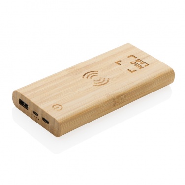 Logo trade reklaamkingi pilt: Bambusest 8000 mAh 5W juhtmevaba akupank