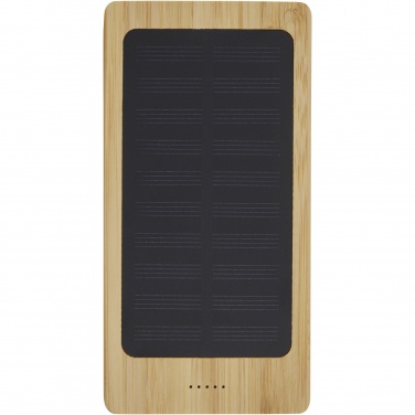 Logo trade mainoslahja ja liikelahja tuotekuva: Alata aurinkokennoilla lataava 8000 mAh:n varavirtalähde bambusta