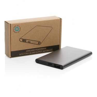 Logo trade mainostuote kuva: 4000mAh virtapankki USB-C:llä RCS muovista/alumiinista