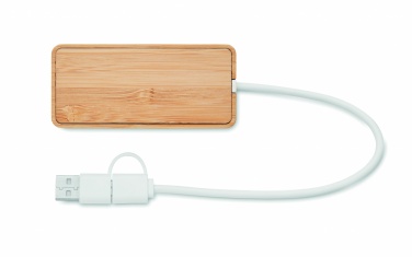 Logo trade liikelahja mainoslahja tuotekuva: 3 portin USB-keskitin bambua