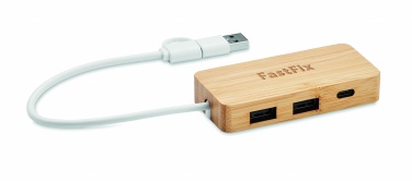 Logo trade mainoslahja ja liikelahja tuotekuva: 3 portin USB-keskitin bambua