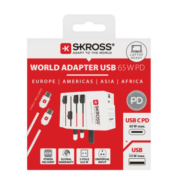 Logo trade mainoslahjat ja liikelahjat kuva: SKROSS World Travel adapteri MUV 65W PD USB C -kaapelilla