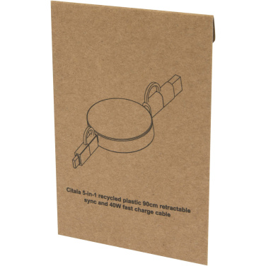 Logo trade mainoslahja kuva: Citala kierrätysmuovinen 40 W:n ja 90 cm:n sisäänvedettävä datasynkronoiva 5-in-1-pikalatauskaapeli