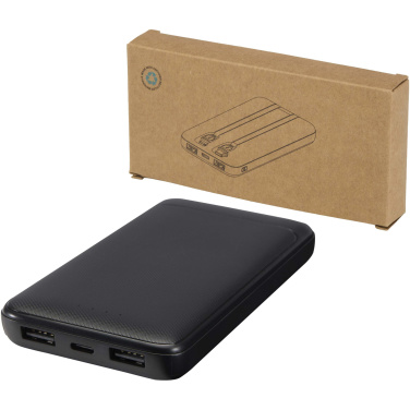 Logo trade mainoslahja kuva: Adhil 10 000 mAh:n ja 10 W:n kierrätetystä muovista valmistettu varavirtalähde, jossa on kaksi sisäänrakennettua kaapelia