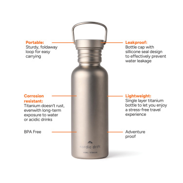 Logotrade liikelahjat mainoslahjat tuotekuva: Nordic Drift Trail -ultrakevyt titaanijuomapullo 600 ml