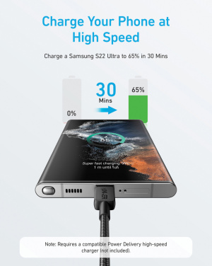 Logotrade reklaminės dovanos nuotrauka: „Anker“ USB-C–USB-C laidas, 1,8 metro, 60 W