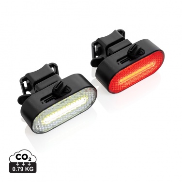 Logotrade dāvanas foto: Lumino RCS otrreizēji pārstrādāta plastmasas USB atkārtoti uzlādējams velosipēda lukturu komplekts