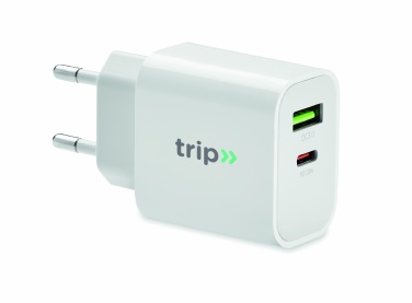 Logotrade logo dāvanas foto: 18W 2 portu USB lādētāja EU spraudnis