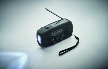Logotrade reklamprodukter bild: Bärbar radioSOS med LED-ficklampa