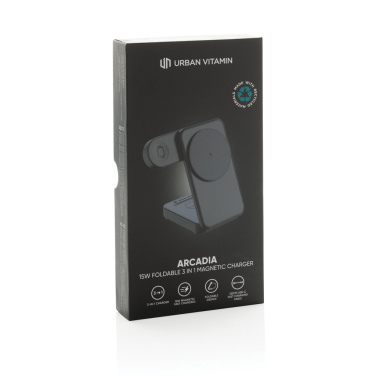 Logotrade kampanjprodukter bild: Urban Vitamin Arcadia RCS rplastic 15W 3i1 magnetisk laddare