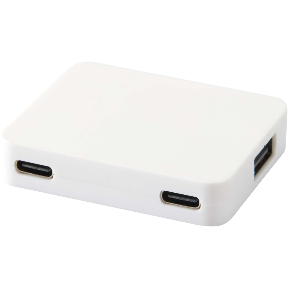 Logotrade reklamprodukter bild: Gaia 4-portars USB-hubb med USB-A- och Typ-C-utgång och dubbla ingångar – tillverkad av återvunnen plast