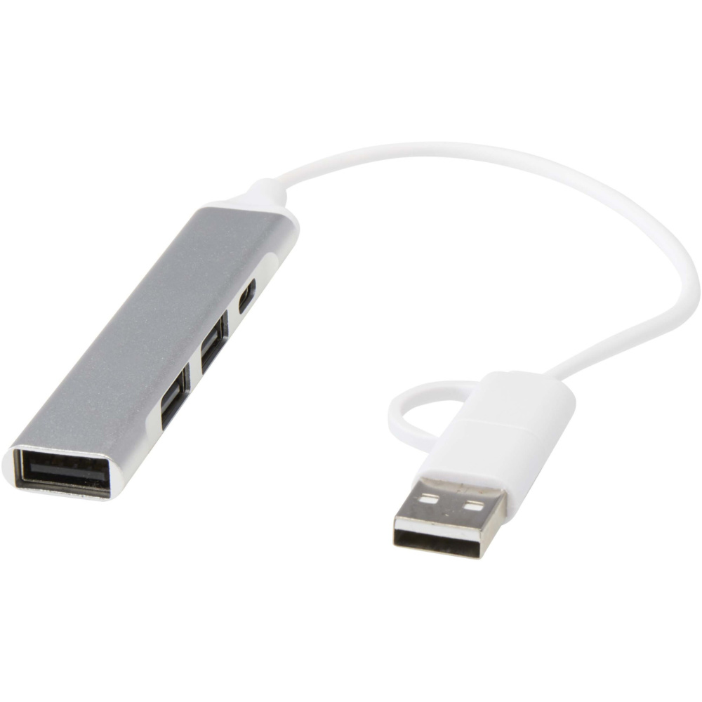 Logotrade kampanjprodukter bild: Alkaid 4-portars USB-A- och Typ-C-hubb med dubbla ingångar av återvunnen aluminium