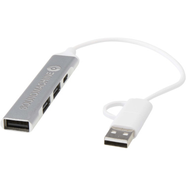 Logotrade profilprodukter bild: Alkaid 4-portars USB-A- och Typ-C-hubb med dubbla ingångar av återvunnen aluminium