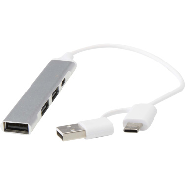Logotrade kampanjprodukter bild: Alkaid 4-portars USB-A- och Typ-C-hubb med dubbla ingångar av återvunnen aluminium