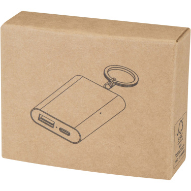 Logotrade reklamprodukter bild: Arcturus 2 000 mAh powerbank i återvunnet aluminium med nyckelring